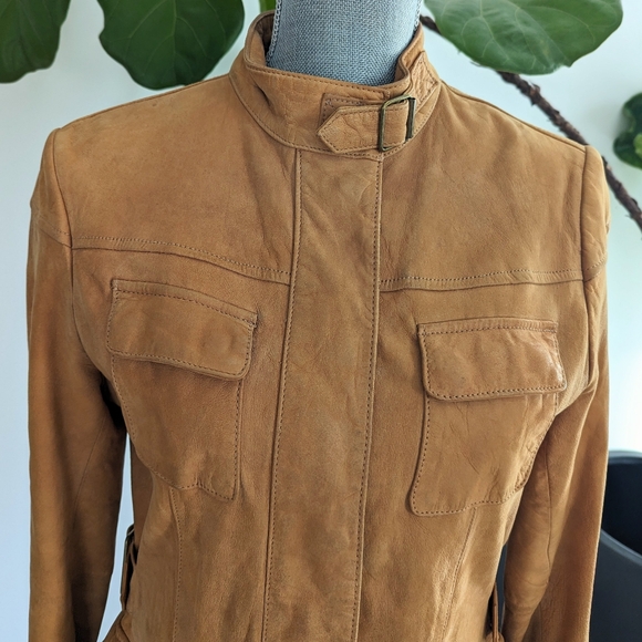 90's Banana Republic Tan Leather Jacket - Picture 2 of 7